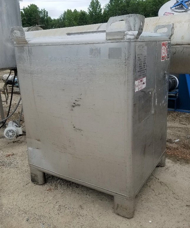 used 450 Gallon (1,325 Liter) Stainless steel IBC Tank/Tote. Built by Clean Earth Enviro Grp Inc. Rated UN31A/Y for the transportation and storage of hazardous chemicals. Rated Gross Weight: 6,689 lbs. 42